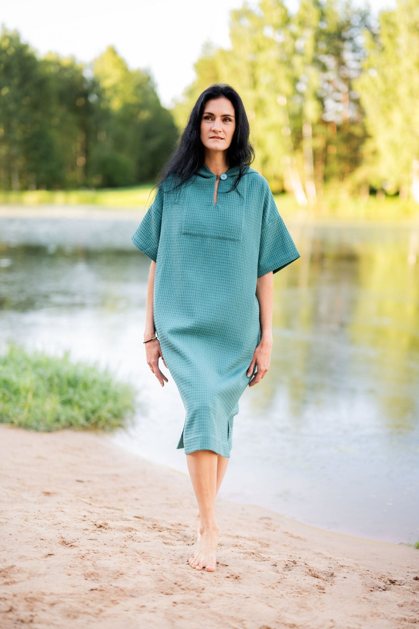 Short-Sleeve Surf Poncho - Cotton Waffle