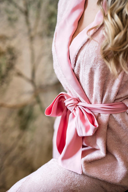 Mid-Length Bamboo Terry Robe for Women - Pink