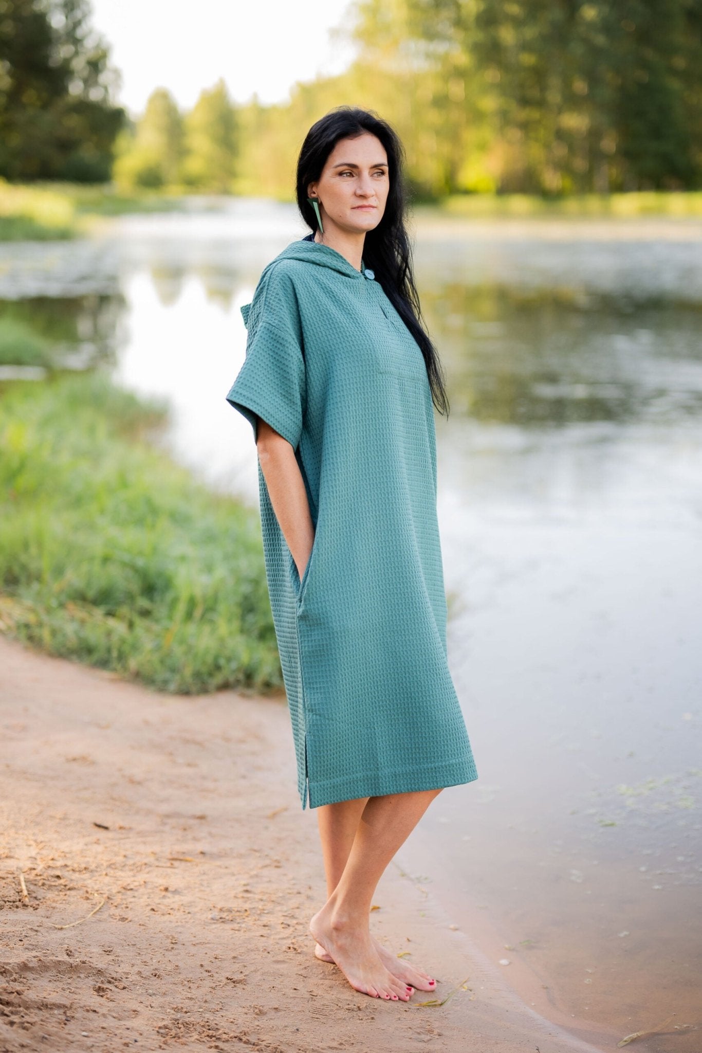 Short-Sleeve Surf Poncho - Cotton Waffle